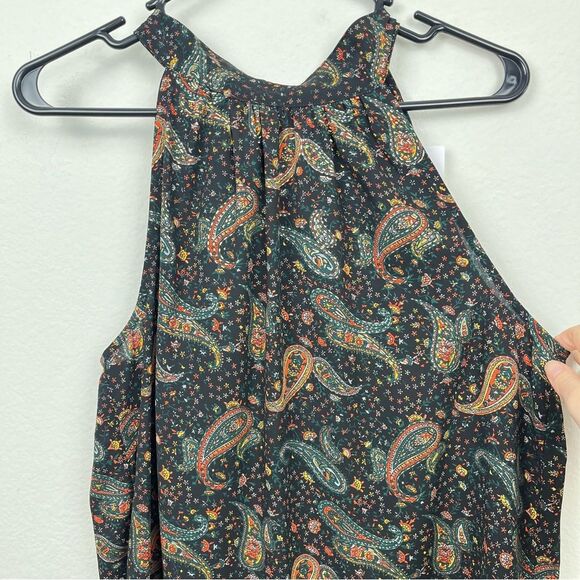 J. Crew Paisley Metallic Print Black Tie Neck Sleeveless Blouse Top- Size 2 NWTs - Picture 3 of 7
